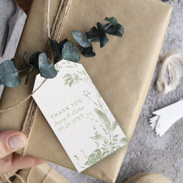 Étiquettes-cadeau Branche avec mariage de fleurs vert et blanc sauge
