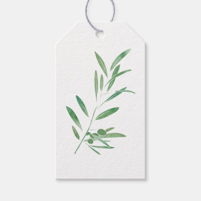 Étiquettes-cadeau Branche d'olive aquarelle (Devant)