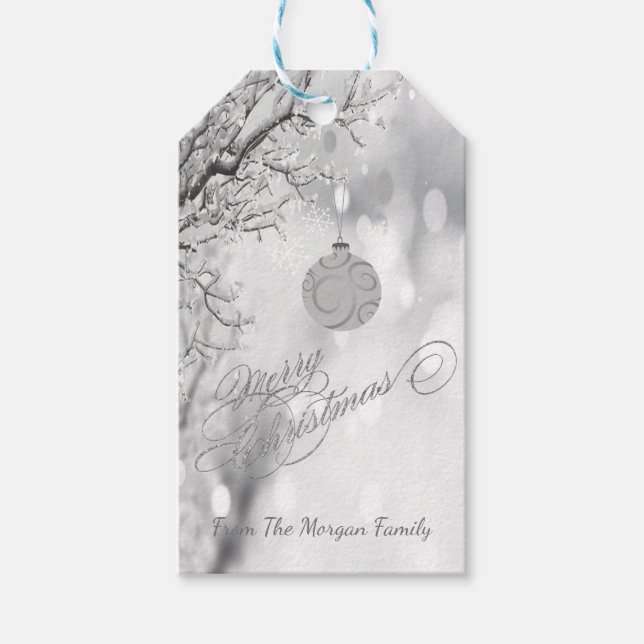 Étiquettes-cadeau Branches d'Arbre de Noël en argent, Boule - Person (Devant)