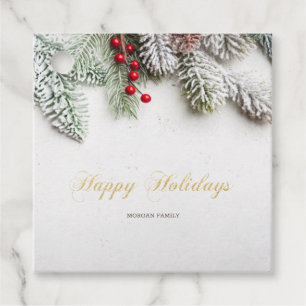 Étiquettes Cadeau Branches de pin enneigées Noël 