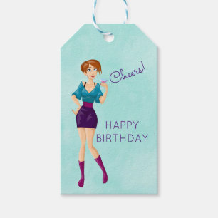 Étiquettes-cadeau Bravo ! happy Birthday Party Girl Holding Cocktail