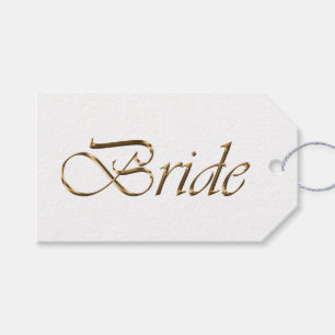 Étiquettes-cadeau Bride écriture or blanc calligraphie élégante chic