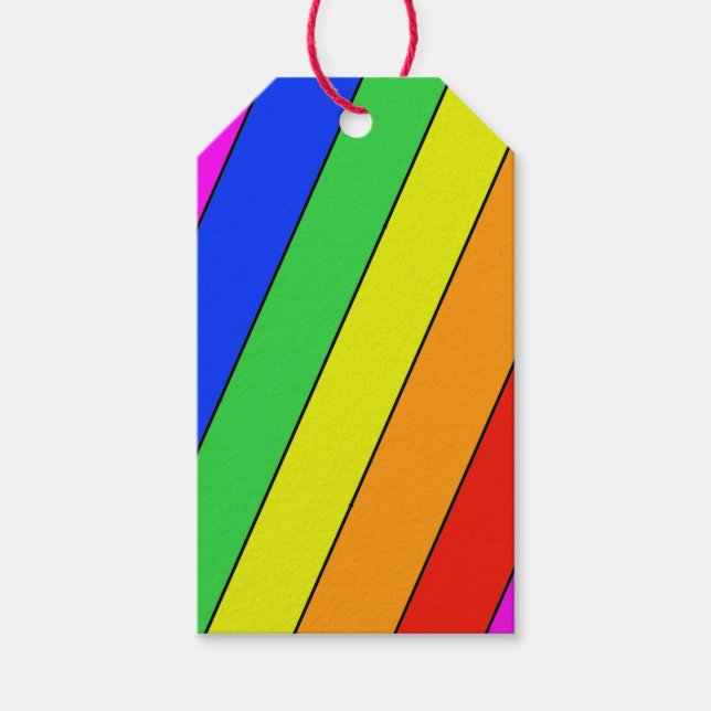 Étiquettes-cadeau Bright beau diagonal STRIPE arc-en-ciel (Devant)