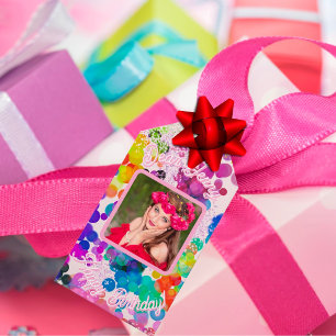 Étiquettes-cadeau Bright Colorful Bokeh Greeting Photo Anniversaire