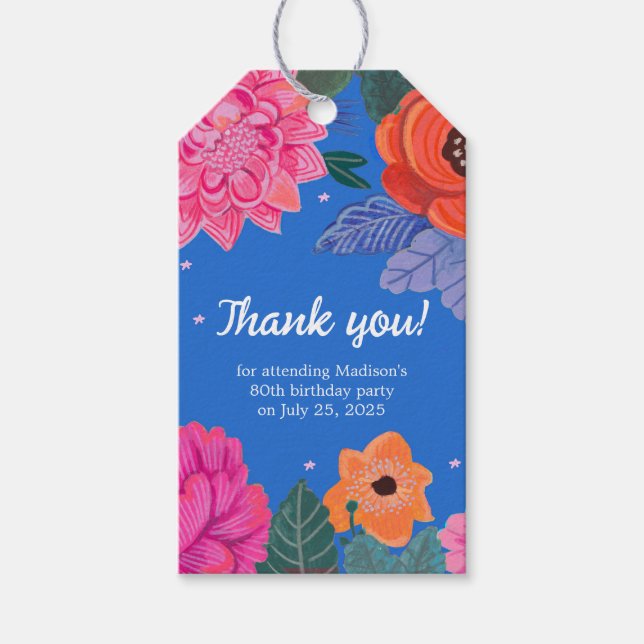 Étiquettes-cadeau Bright Floral fête d'anniversaire (Devant)