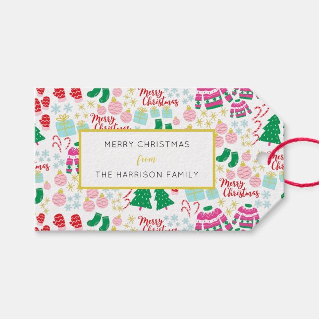 Étiquettes-cadeau Bright Happy Motif de Noël (Devant (Horizontal))