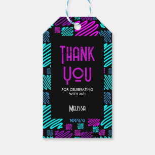 Étiquettes-cadeau Bright Neon Purple Bleu Merci géométrique