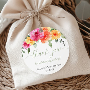 Étiquettes Cadeau Bright orange rose pivoines baby shower balises de