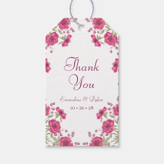 Étiquettes-cadeau Bright Pink Rose Wedding (Devant)