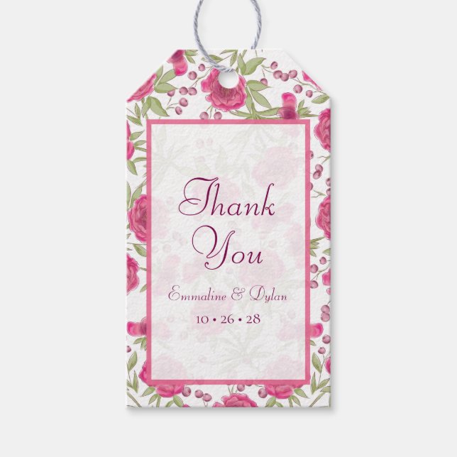 Étiquettes-cadeau Bright Pink Rose Wedding (Devant)