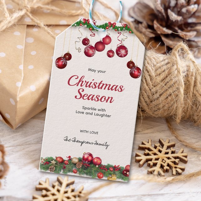 Étiquettes-cadeau Bright Red Ornaments Modern Christmas (Créateur téléchargé)