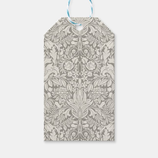 Étiquettes-cadeau brocade en dentelle blanche élégante (Devant)