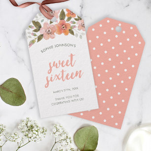 Étiquettes-cadeau Broche délicieuse Florale sucré 16 Anniversaire
