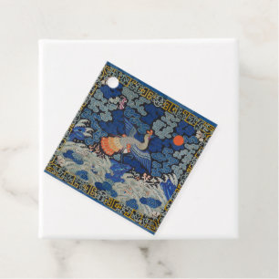 Étiquettes Cadeau Broderie chinoise bleu d'oiseau Vintage
