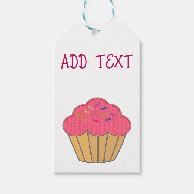 Étiquettes-cadeau Broderie de cupcake à fraise Imprimer (Devant)