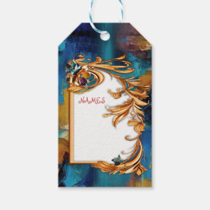 Étiquettes-cadeau bronze Abstrait, style baroque bleu or