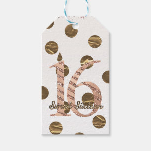 Étiquettes-cadeau Bronze Pois Rose Gold Anniversaire 16 Ans Douce