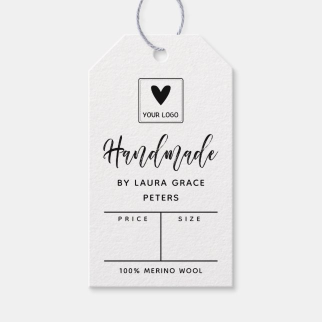 Étiquettes-cadeau Brosse Script fait main votre prix de logo (Devant)