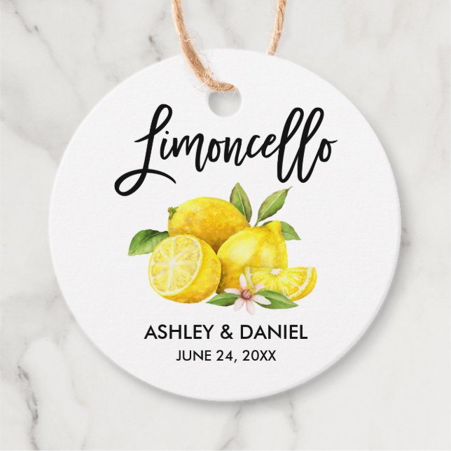 Étiquettes Cadeau Brosse Script Lemons Mariage Limoncello Round Kraf (Devant)