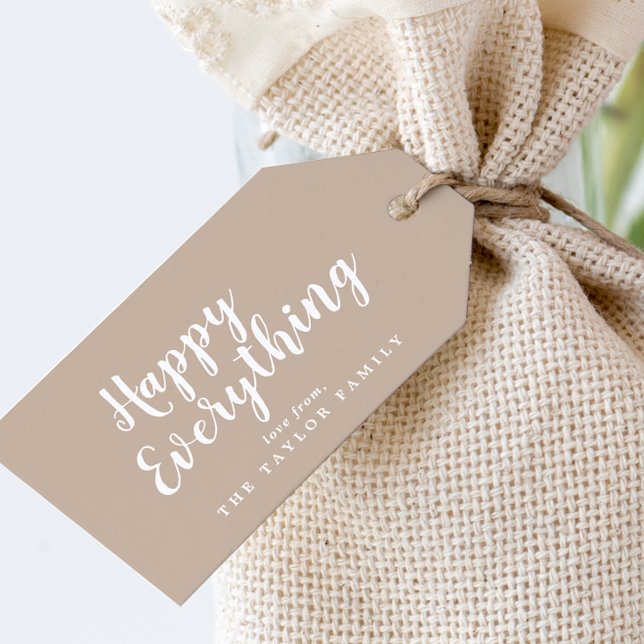Étiquettes-cadeau Brossé Tan Happy Tout Vacances en famille (Créateur téléchargé)