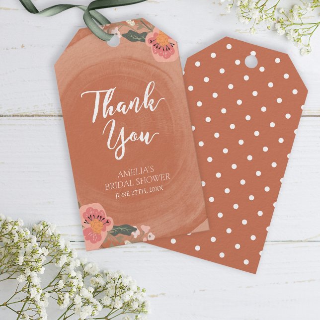 Étiquettes-cadeau Brown bois Rustique Fête des mariées Florale Merci (Créateur téléchargé)