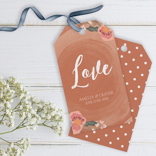 Étiquettes-cadeau Brown Bois Rustique Floral Love Mariage (Créateur téléchargé)