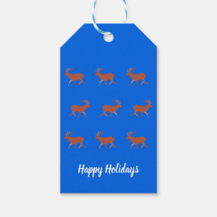 Étiquettes-cadeau Brown Deer Walking Festive Motif bleu Arrière - pl