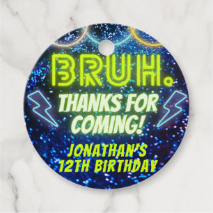 Étiquettes Cadeau Bruh Neon Llow Bleu Vert Anniversaire Merci