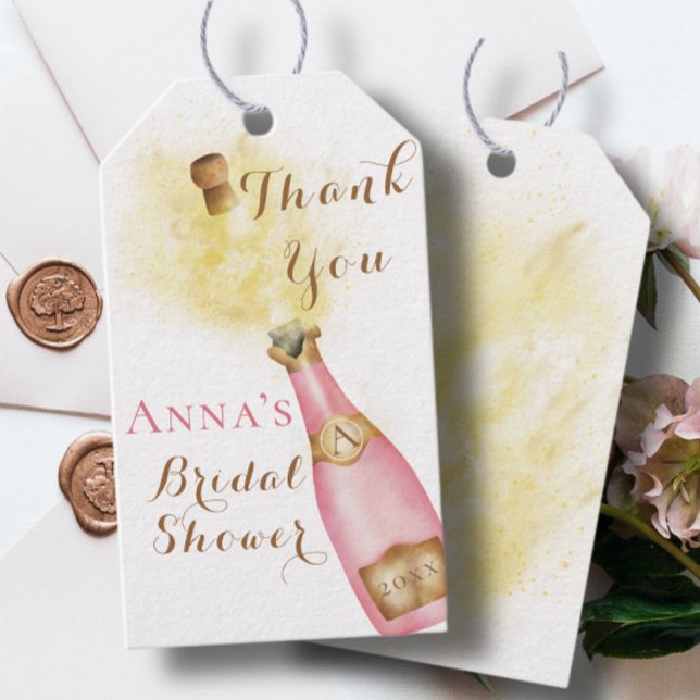 Étiquettes-cadeau Brunch et Fête des mariées en or Bubbly Champagne (Créateur téléchargé)