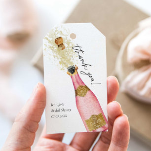 Étiquettes-cadeau Brunch rose et Merci mousseux