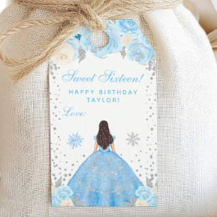 Étiquettes-cadeau Brunette Cheveux Hiver Bleu Princesse Douze Ans
