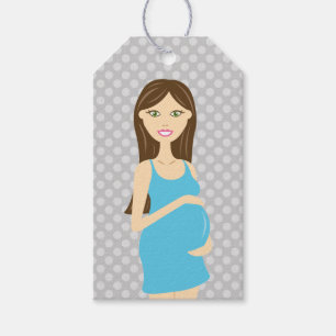 Étiquettes-cadeau Brunette Femme Enceinte En Robe Bleue