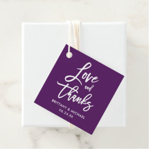Étiquettes Cadeau Brush moderne Script Amour et Merci Mariage violet