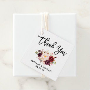 Étiquettes Cadeau Brush Script Bourgogne Floral Mariage Merci