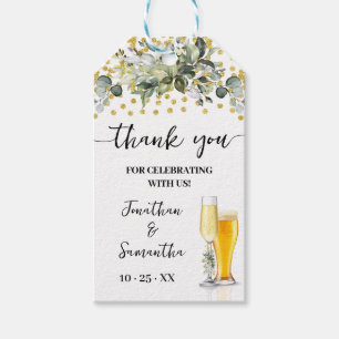 Étiquettes-cadeau Bubbles & Brews Eucalyptus Gold Merci Favoriser