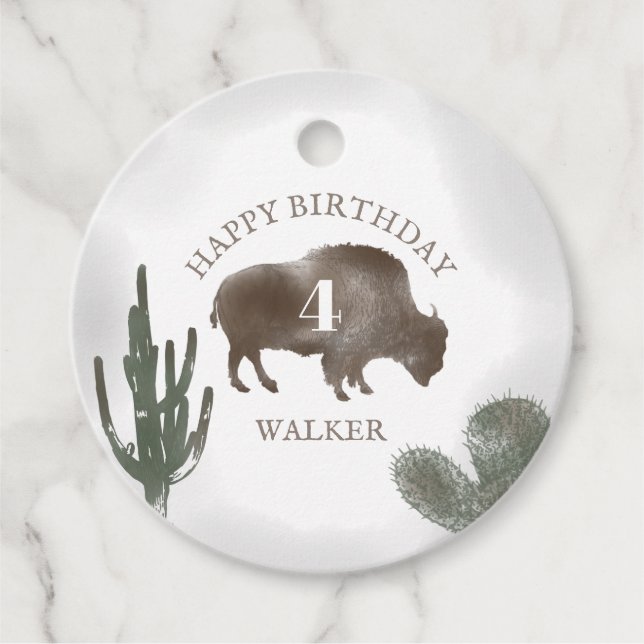Étiquettes Cadeau Buffalo Bison Desert Ranch Cactus Anniversaire occ (Devant)