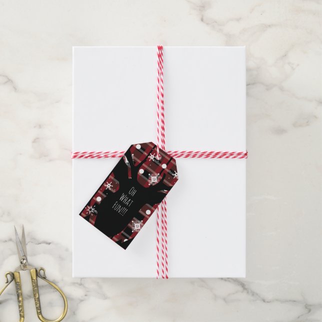 Étiquettes-cadeau Buffalo Plaid Deer Snowflakes Noël (Avec de la ficelle)
