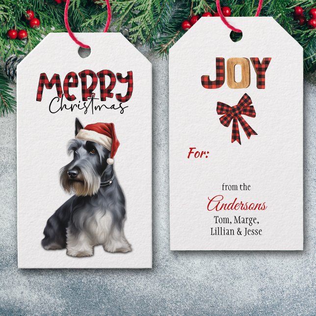 Étiquettes-cadeau Buffalo Plaid Text Scottish Terrier Christmas (Créateur téléchargé)