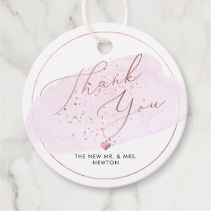 Étiquettes Cadeau Bulles de champagne rose, Merci d'aquarelle