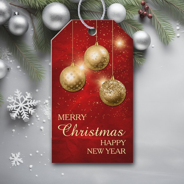 Étiquettes-cadeau Bulles de Noël Confetti en or rouge (Créateur téléchargé)