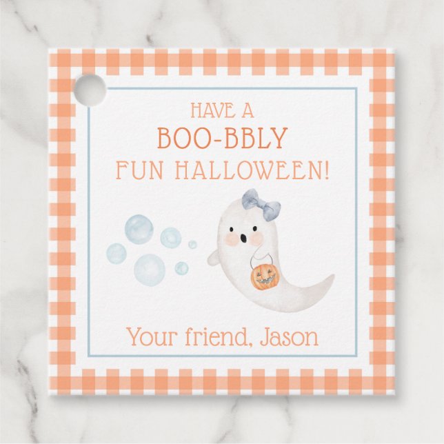 Étiquettes Cadeau Bulles fantômes Halloween Boo-bbly Trick ou Treat  (Devant)