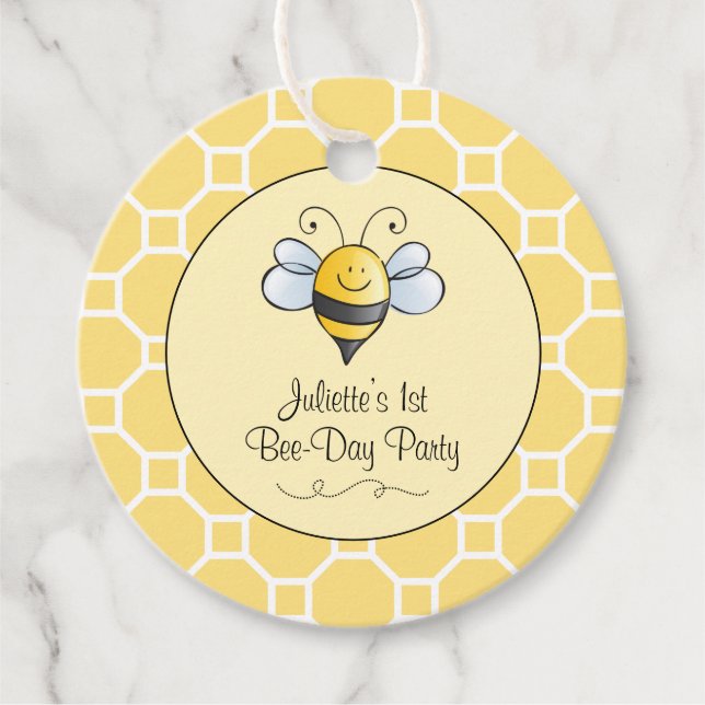 Étiquettes Cadeau Bumblebebe Jaune Mignonne Première fête d'annivers (Devant)