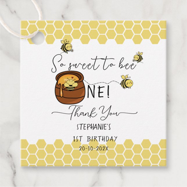 Étiquettes Cadeau Bumblebee si doux à être un 1er anniversaire (Devant)