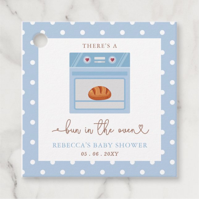 Étiquettes Cadeau Bun Dans Le Baby shower Bébé Bleu Four (Devant)