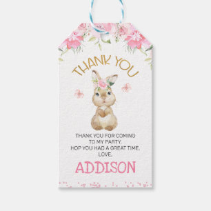 Étiquettes-cadeau Bunny fourrure rose Floral Anniversaire Merci