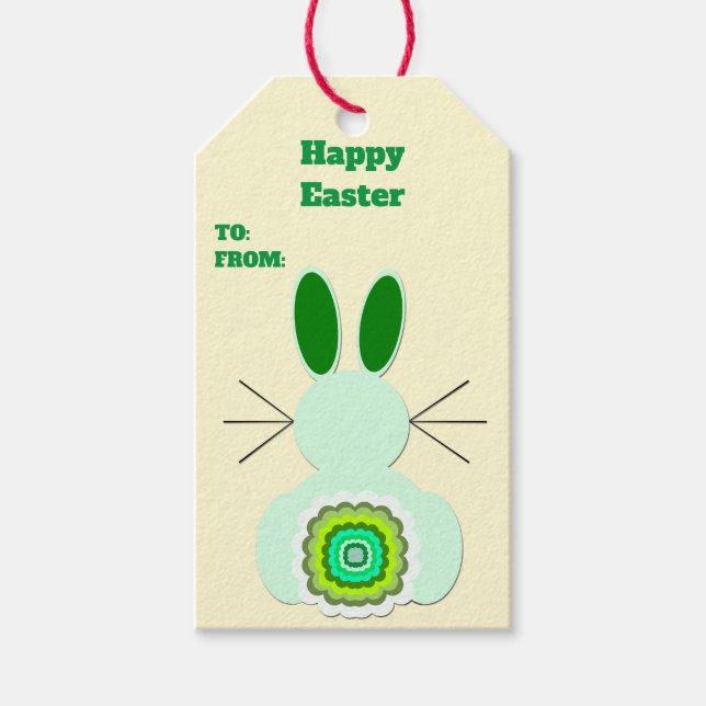 Étiquettes Cadeau Bunny Pâques Vert (Devant)