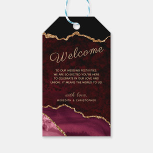 Étiquettes-cadeau Burgundy Agate Gold Parties scintillant Mariage Bi
