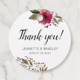 Étiquettes Cadeau Burgundy Automne Aquarelle Fleurs Mariage Merci