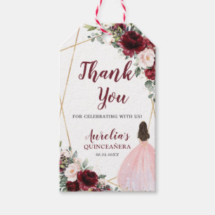 Étiquettes-cadeau Burgundy Blush Floral Quinceañera Merci