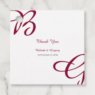 Étiquettes Cadeau Burgundy Maroon Initiales Mariage de automne d'aut